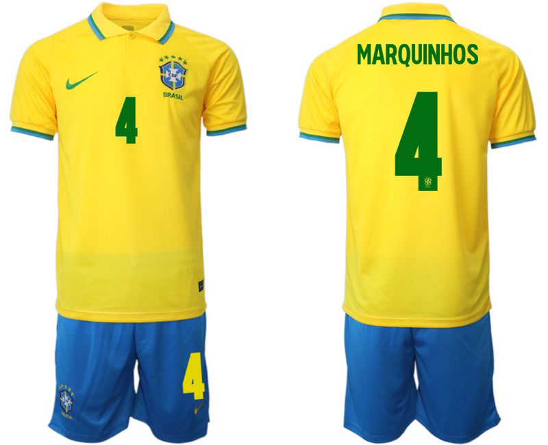 Men 2022 World Cup National Team Brazil home yellow 4 Soccer Jersey